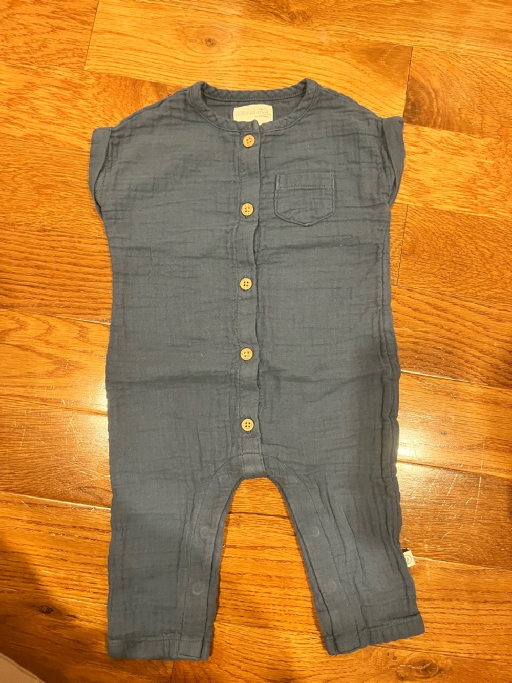 NWOT little planet Blue Baby Cotton Muslin Button Romper